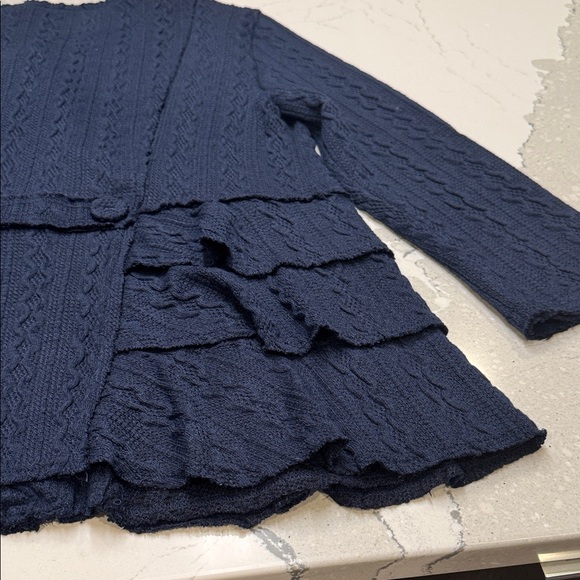 John Mark Textured Navy Blazer With Ruffle Accents Asymmetrical Zipper NWT - Picture 9 of 10